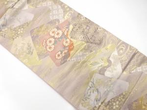 アンティーク 色紙に菊・藤・古典柄織り出し袋帯(材料)